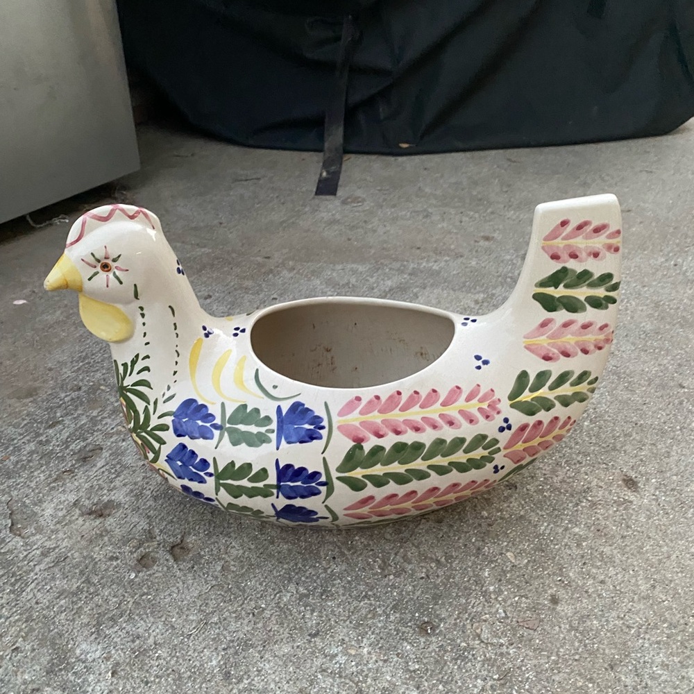 Hand-Painted Ceramic Hen Planter